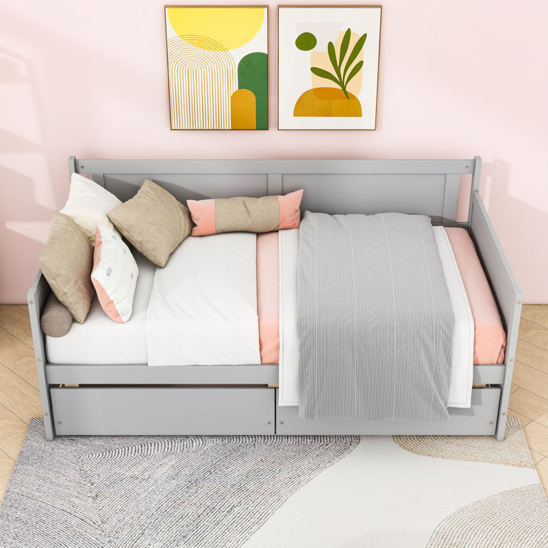 Twin Wooden Two Drawers Daybed with Slats, Gray