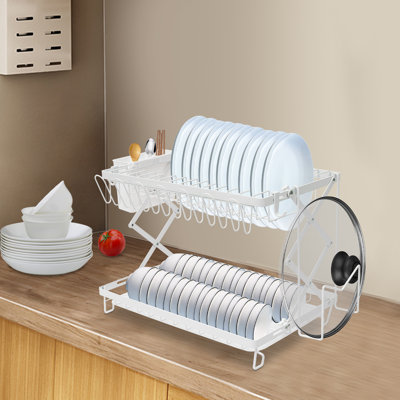 Égouttoir à vaisselle à 2 niveaux en acier, égouttoir à vaisselle pliable