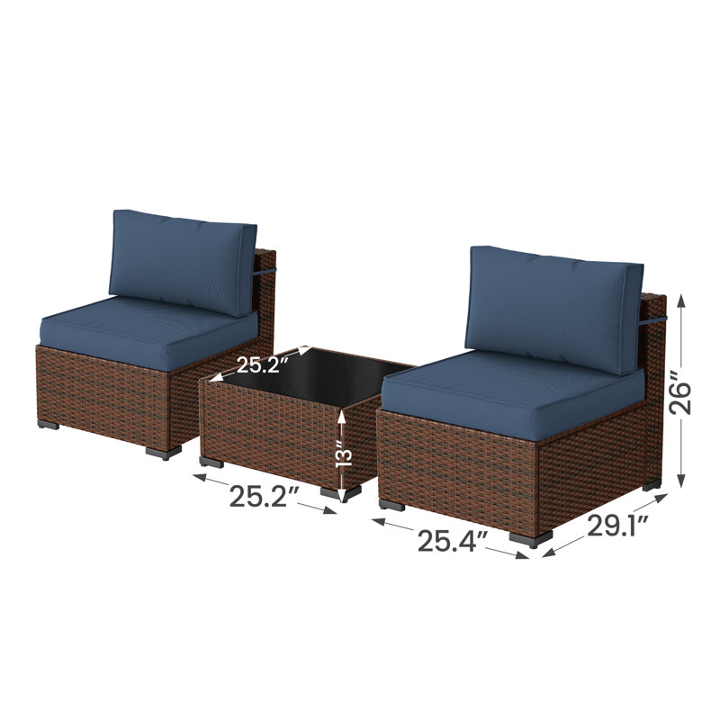 Wicker Outdoor Patio Sofa Set, Navy