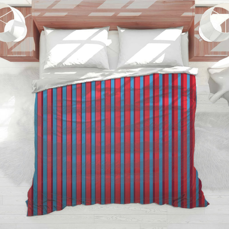 Red Blue Vertical Stripes Comforter, Queen