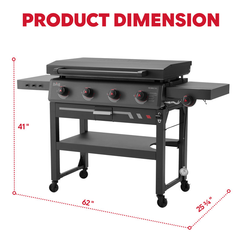 FEASTO 36" 4-Burner Heavy-duty Propane Gas Griddle with Side Burner and Hood - 63,000 BTU Professional Outdoor Flat Top Grill with 720 Sq. In. Cooking Area