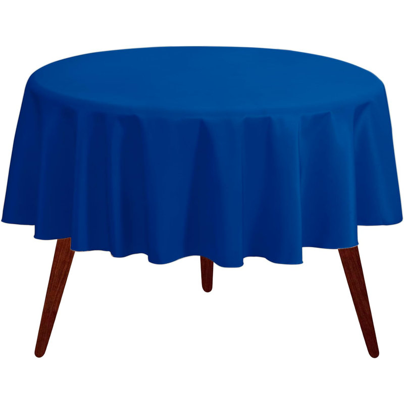 Ambee Round No Pattern Polyester Tablecloth, Royal Blue, 132" Round