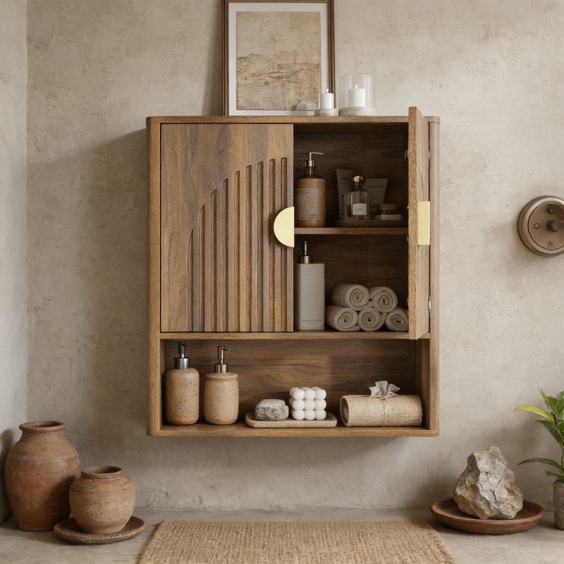Armoire à pharmacie cannelée avec tablette réglable, armoire de rangement murale pour la salle de bain, la cuisine, le salon, le rangement au-dessus de la toilette avec deux portes