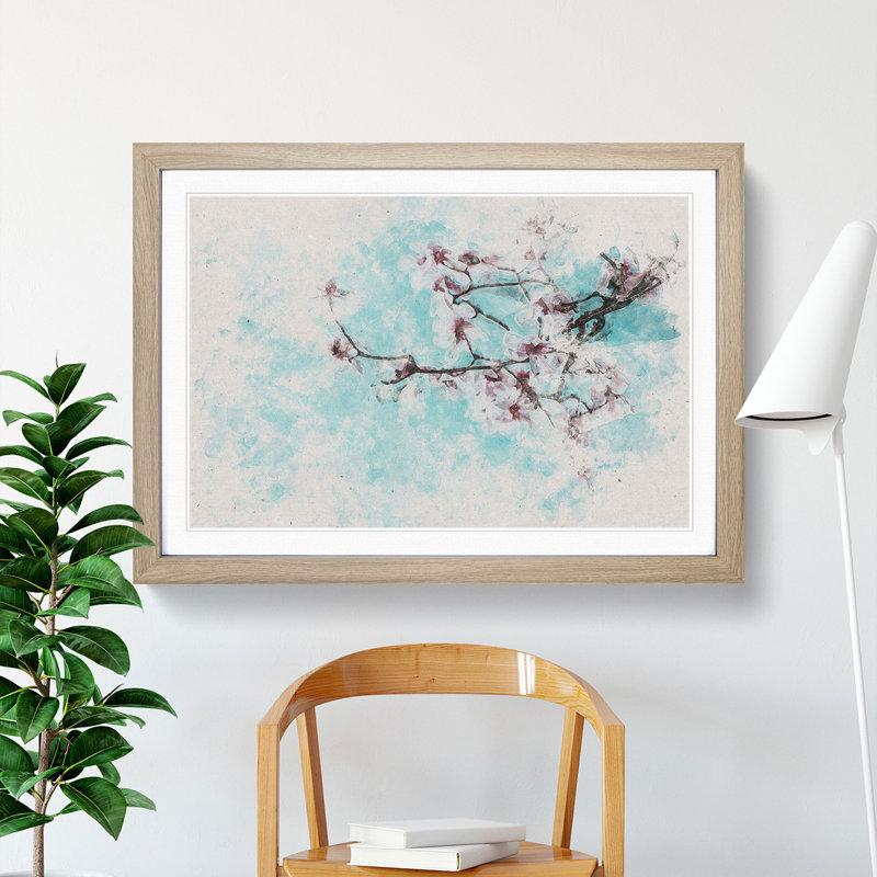 Pale Pink Cherry Blossom Tree - Framed Print, Oak Framed, 62cm H x 87cm W x 2cm D
