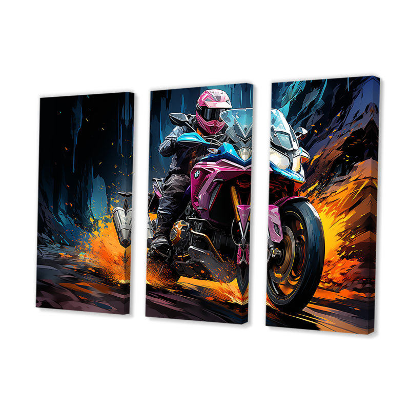 Ensemble de salon aquarelle, motocyclette, Speedster Path I - art mural moto, H 28 po x l 36 po x P 1 po