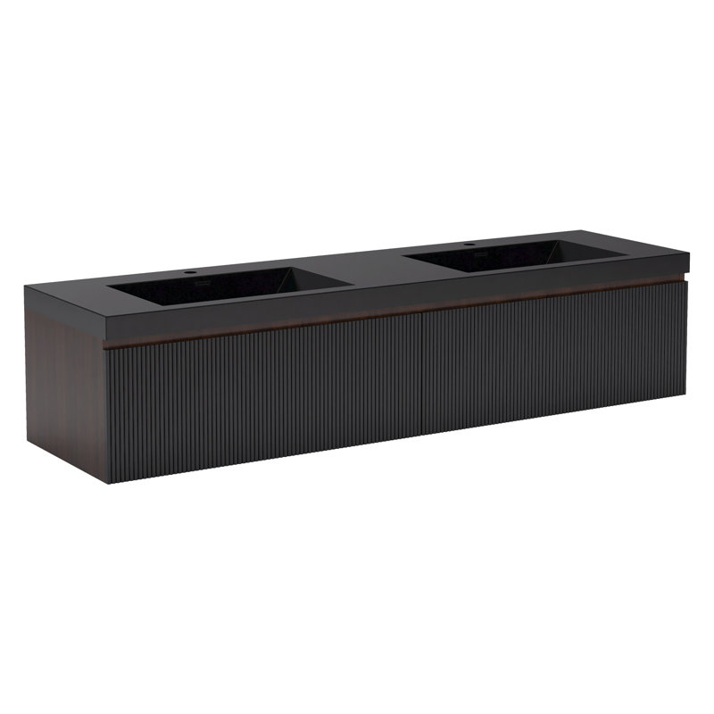 Meuble-lavabo moderne à rayures avec lavabo double, 71"