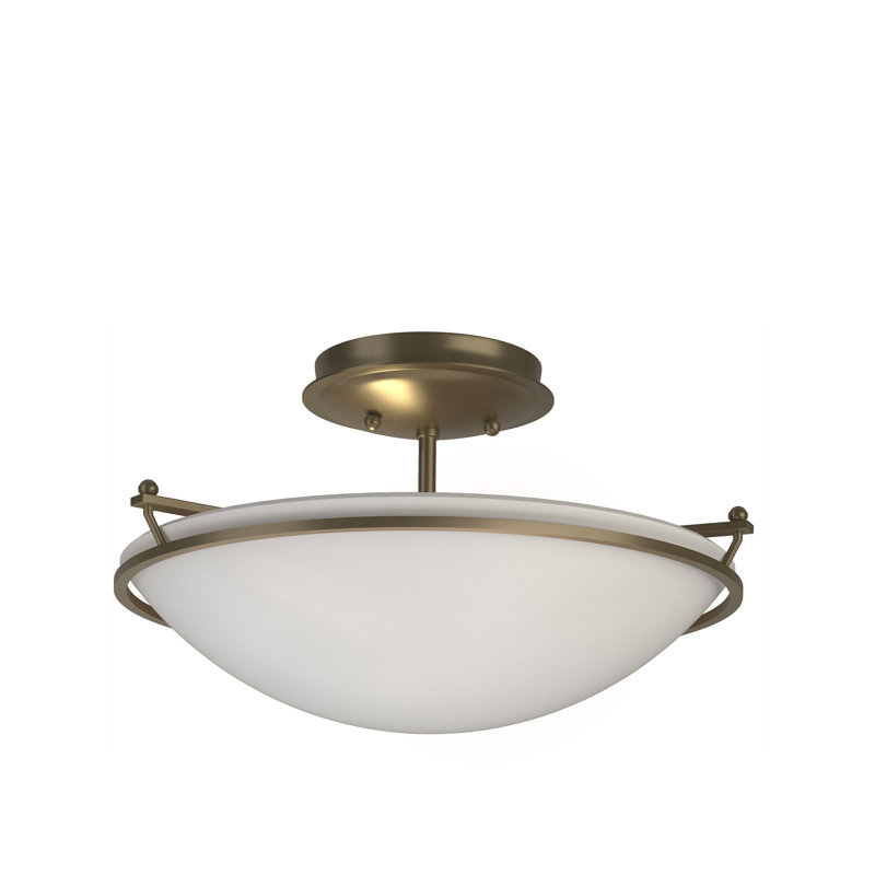 Simple Lines Bowl Semi Flush Mount, Soft Gold, 7.1" H x 14.5" W x 14.5" D, Opal