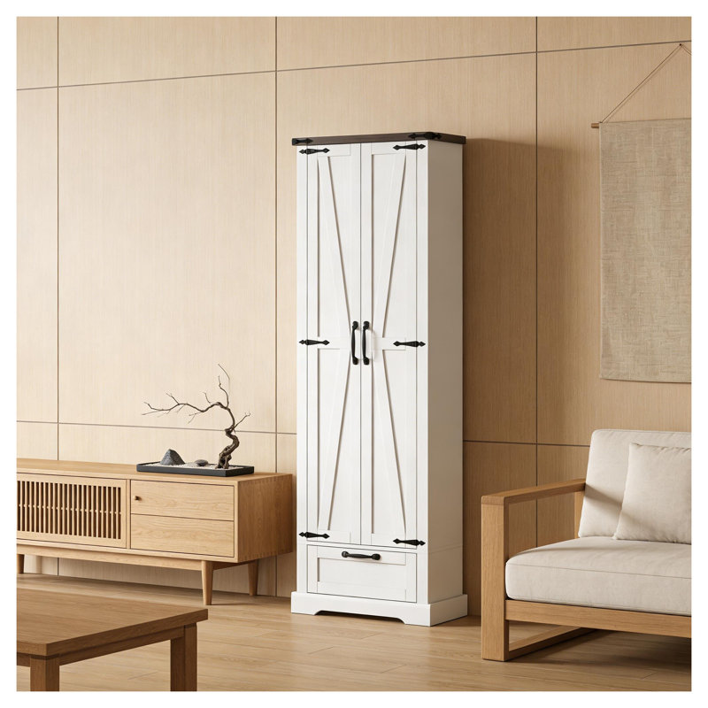 Armoire de rangement en MDF blanc avec tablettes réglables et tiroir pour la cuisine ou le salon