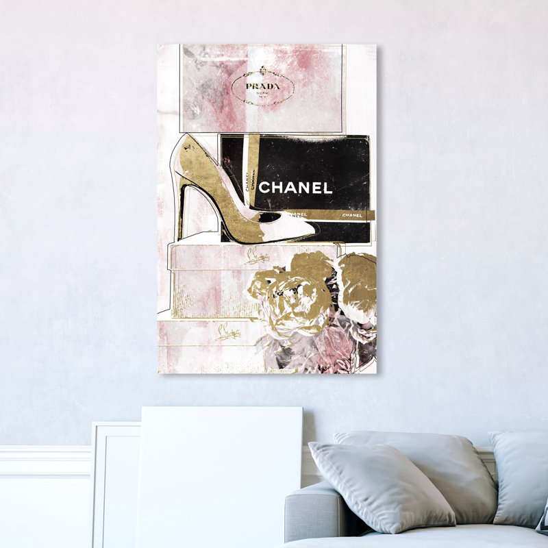 " Luxury Stacked Shoes Rose ", 36" H x 24" W, Wrapped Canvas