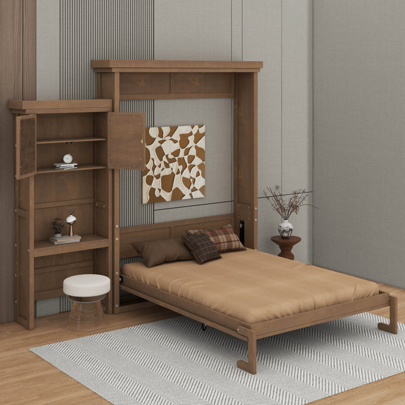 Murphy Bed With Shelves, Wood