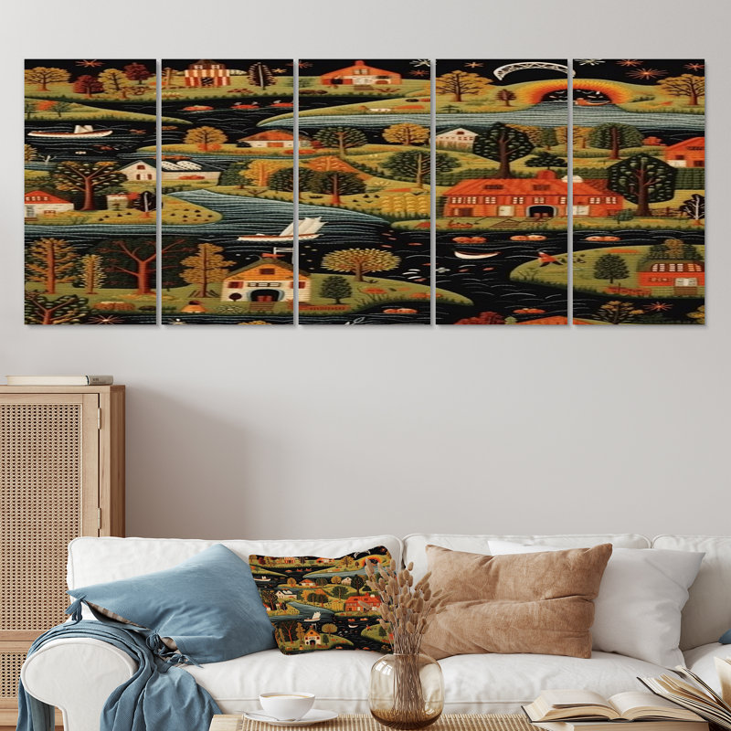 Meryem - rivière, art mural 5 pièces, H 28 po x l 60 po