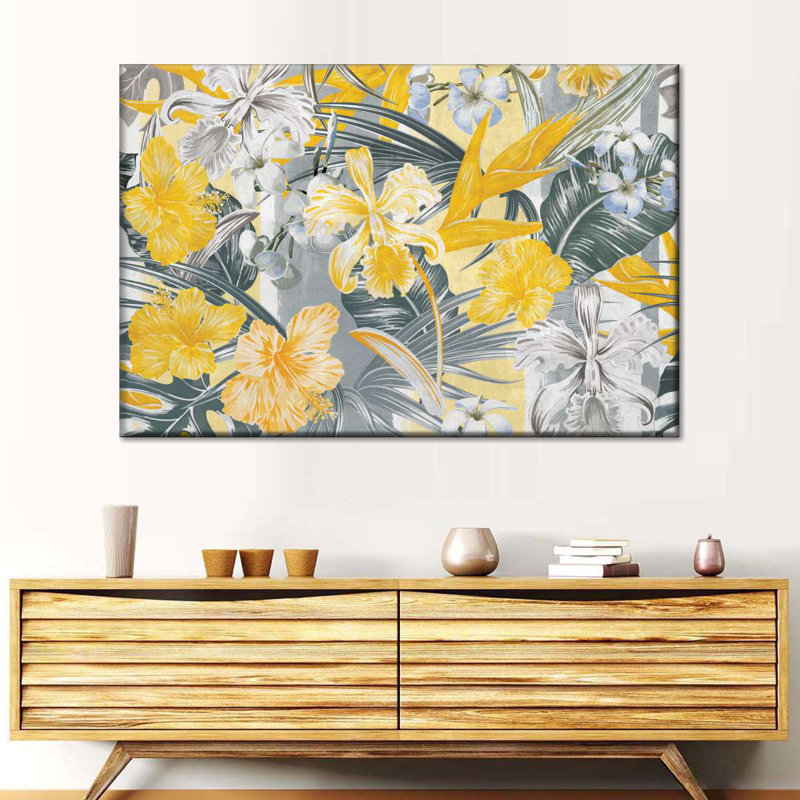 Fleurs tropicales jaunes sur toile, H 34 po x l 51 po x P 1,25 po