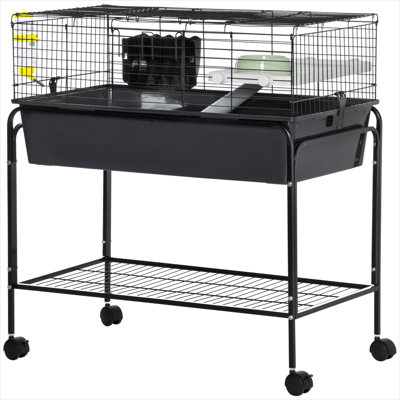 L'habitat amovible avec support offre une grande flexibilité d'installation pour les petits animaux de compagnie. Dimensions : 84 x 47 x 89 cm. Matériaux : acier gris et polypropylène.