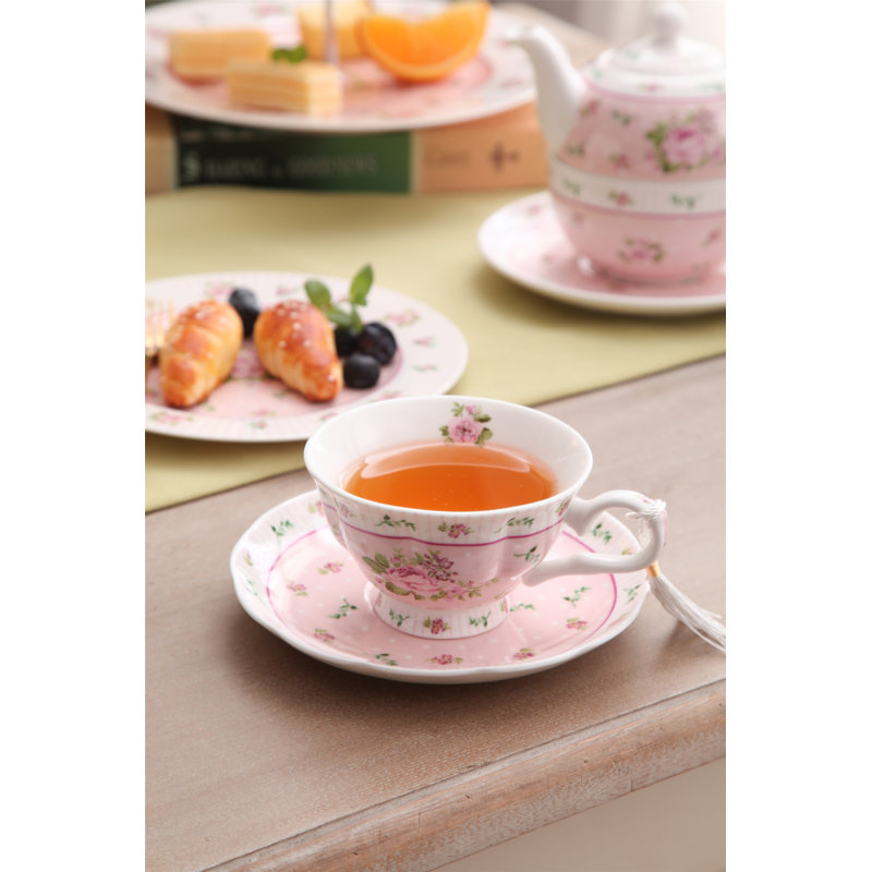 Edick Bone China Teacup and Saucer, Blue