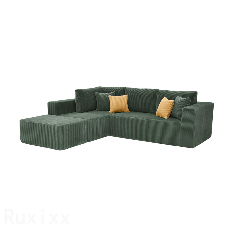 Canapé modulaire entièrement rembourré en velours côtelé avec repose-pieds mobile