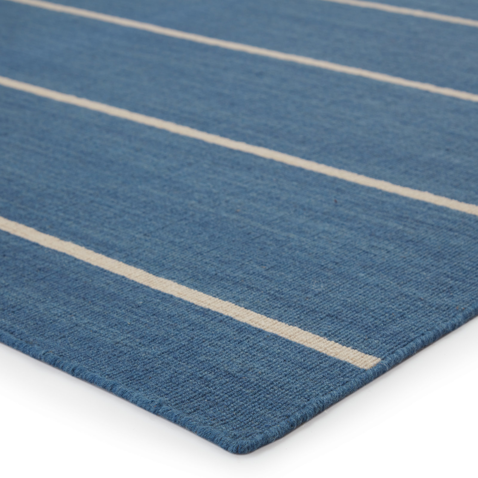 Creekmont Blue Cream Hand-Woven Striped Wool Rug, Rectangle 7'6'' x 9'10''
