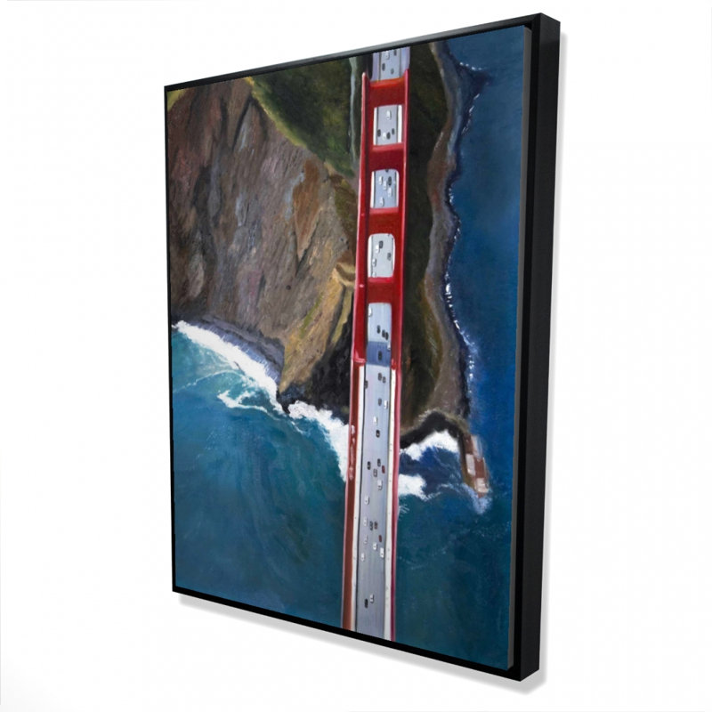 Vue aérienne de la porte dorée et des montagnes - Toile encadrée de 36 po x 48 po