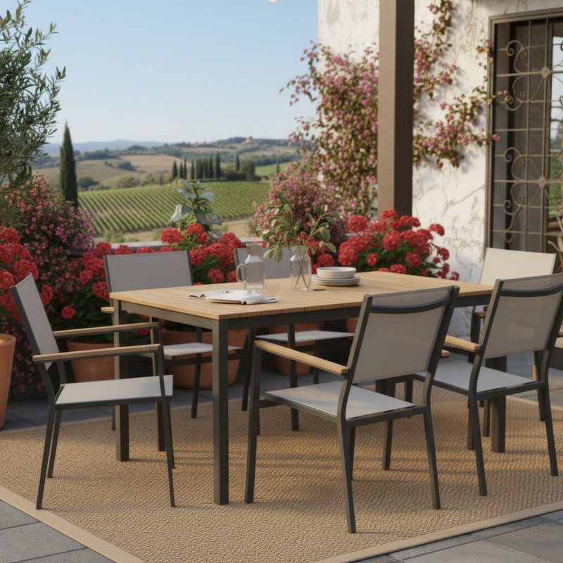 Ensemble de table et chaises de salle à manger d'extérieur 5 pièces Ankia, gris, brun teck naturel