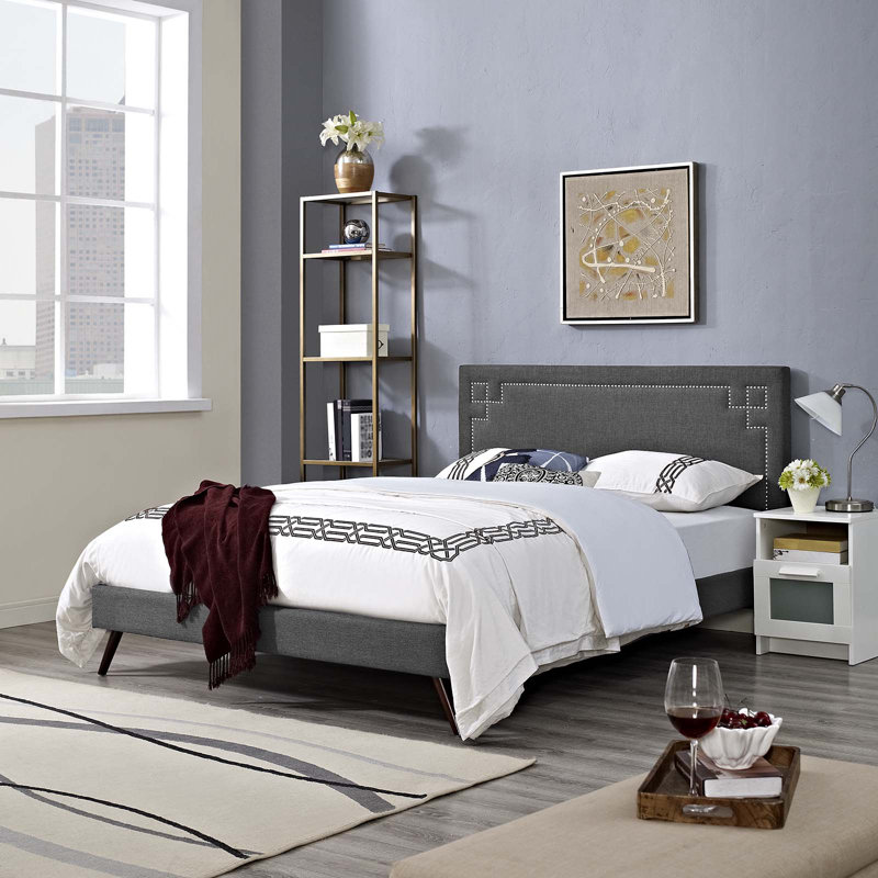 Modway Ruthie Platform Bed with Round Splayed Legs, Gray, Queen