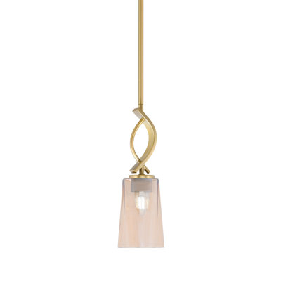 Waldes Stem Hung Mini Pendant Shown In New Age Brass Finish With 4.5" W x 6.5" H Amber Gradient Glass