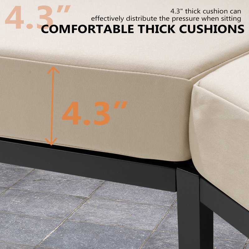 Ensemble de conversation canapé en aluminium pour 6 personnes avec coussins Sunbrella, Toile beige antique, Noir