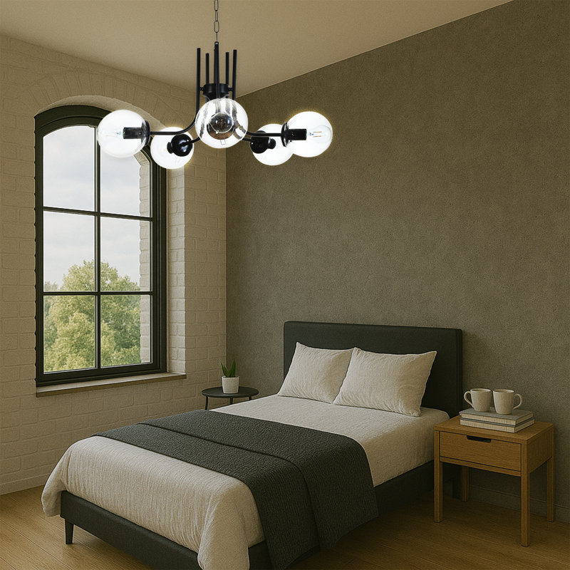 Lustre 5 lumières avec abat-jour en verre, Fumée noire