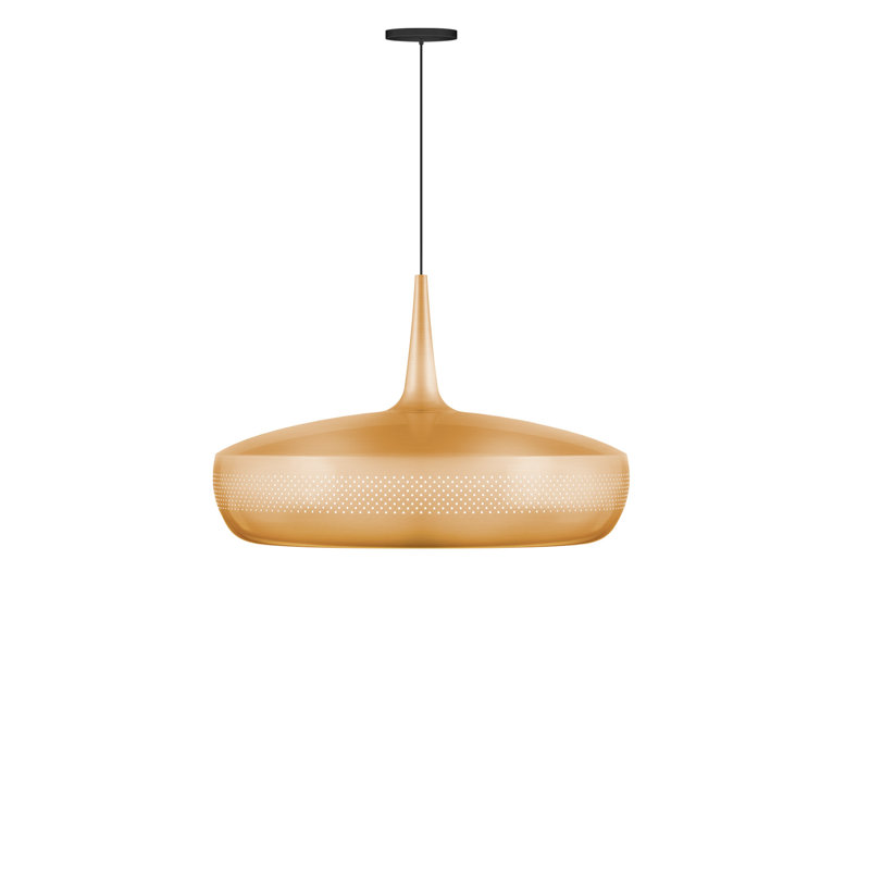 Luminaire suspendu en forme de dôme 1 lumière Mankato, H 11 po x l 17 po x P 17 po, Laiton brossé, Noir