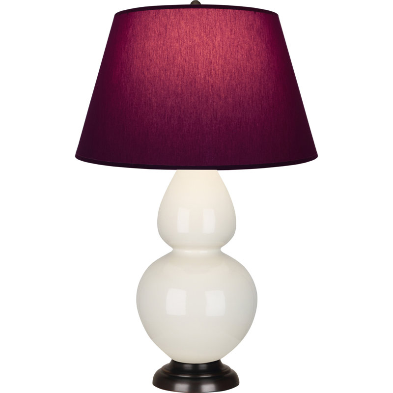 Lampe de table double gourde en céramique, Thé vert / taupe, Os verni / bronze, Bronze