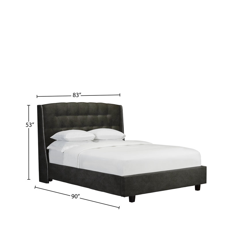Lit plateforme en tissu d’ameublement Stoneking, Très grand, Similicuir - pierre