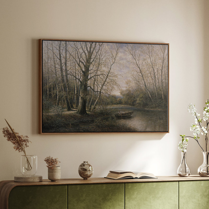 Paysage rétro - CDLII, H 25 po x l 37 po x P 2 po, Toile encadrée noyer flottant