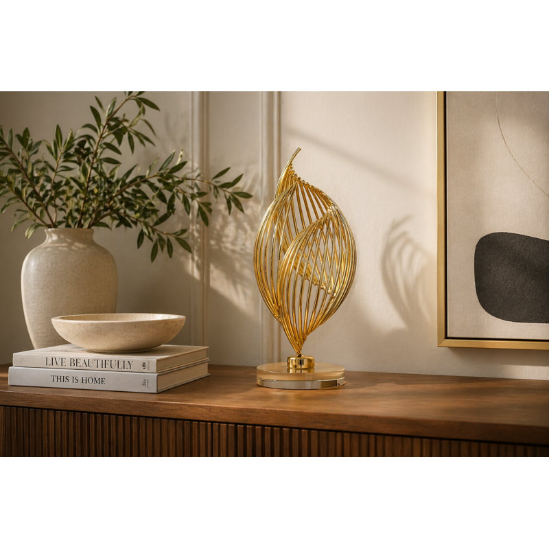 Abstract Golden Twisted Tabletop Sculpture, 8.27" H x 3.45" W x 3.15" D