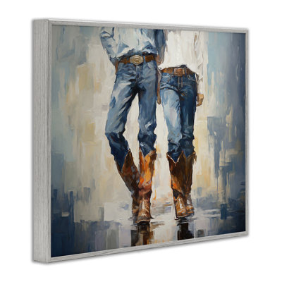Cowboy & Cowgirl Couple Gray Framed Giclee Art by Ramona Murdock