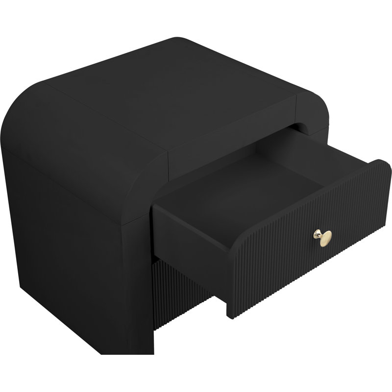 Alessondra 2 Drawer Fluted Night Stand, Black