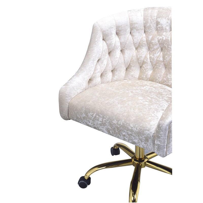 Vintage Cream Velvet and Gold Finish Office Chair with Metal Base