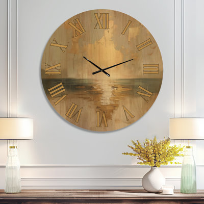 Reflet de la marée dorée - Horloge murale en bois surdimensionnée et glamour