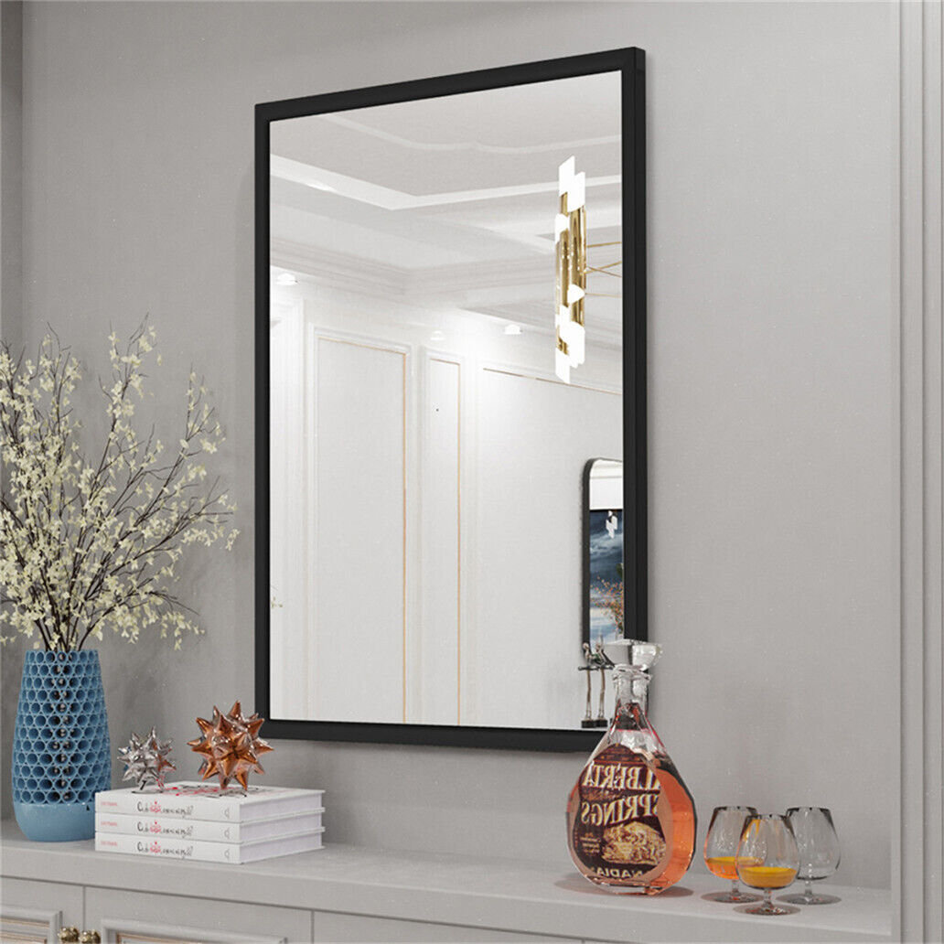 Liedson Metal Framed Wall Mounted Bathroom Mirror in Black
