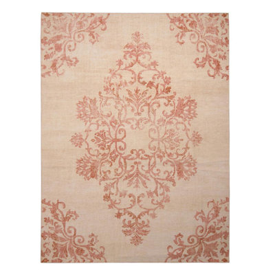 Rug & Kilim's Beige And Pink Medallion Wool Rug From The Homage Collection