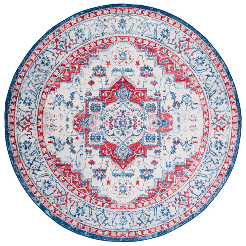 Tapis beige / rouge Aurich 851, Rond 6 pi 7 po