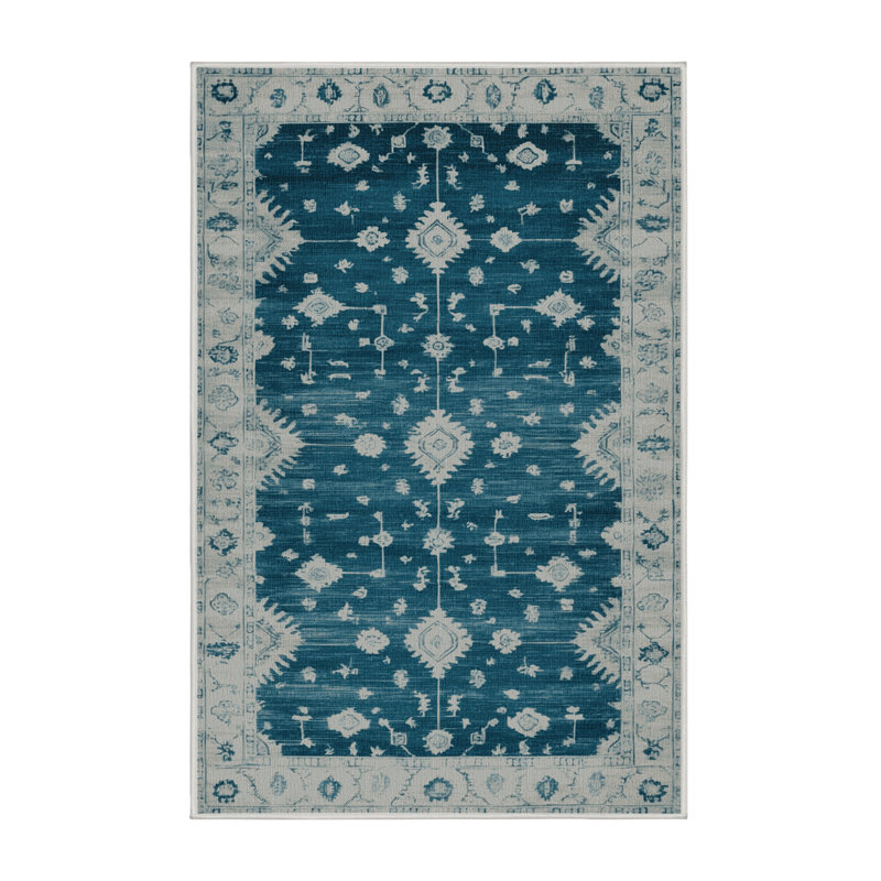 Machine Washable Overdyed Green Area Rug, Rectangle 5' x 7'