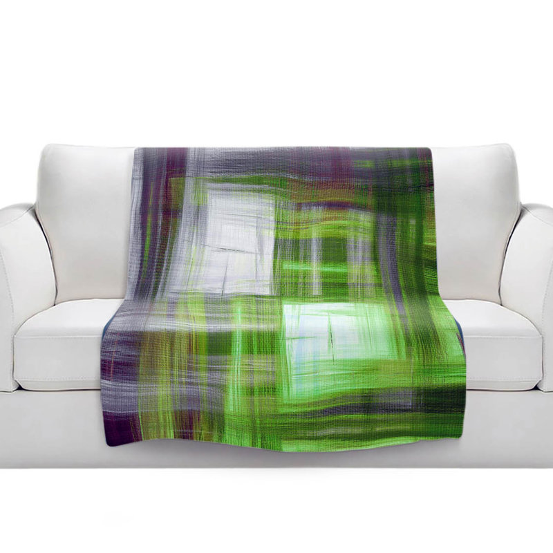 Couverture de sherpa doux à hachures vertes tartan, l 51 po x L 60 po