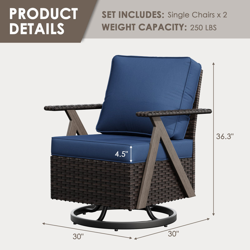 R-Shaped Rattan Armrest Swivel Rocker Chairs, Blue