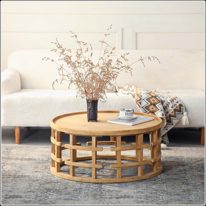 Table basse 31,5 pouces Boho avec base ouverte, finition en bois massif