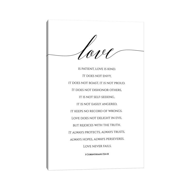 Love Is Patient, Love Is Kind, 1 Corinthians 13:4-8 by Eden Printables - Wrapped Canvas Print