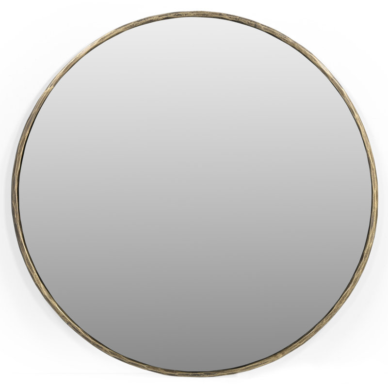 Nyra 36" Round Mirror With A Modern Hand-forged Iron Frame In Brass Finish