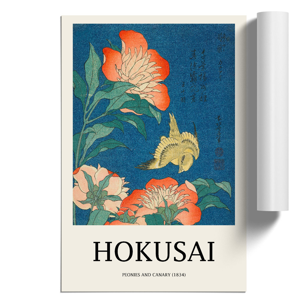 Canary and Peony Print by Katsushika Hokusai - Frameless Print
