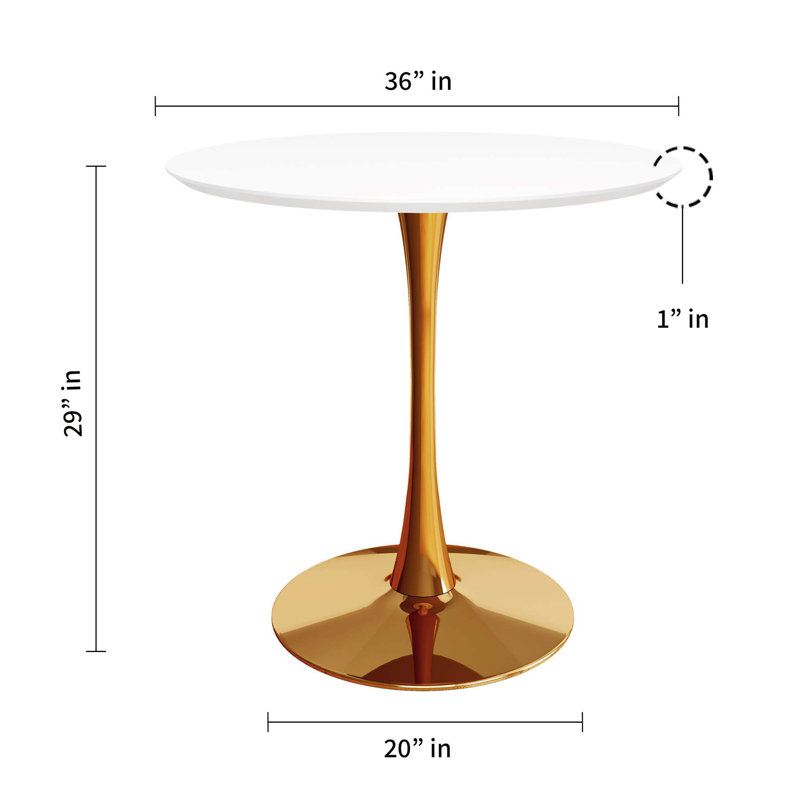 Modholic Tulip 36" Wood Top Dining Table, Gold Base
