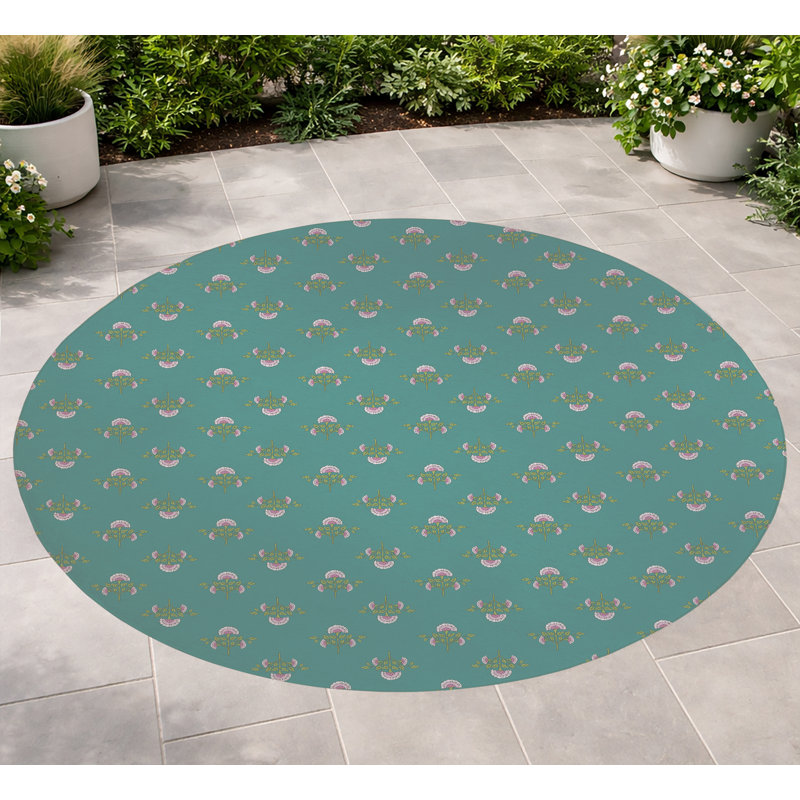 Flora Decorative Outdoor Rug, Round 5', Teal