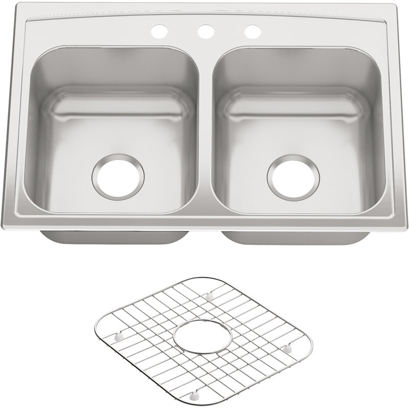 Toccata 33" L x 22" W x 9-1/4" Top-Mount Double-Equal Kitchen Sink, 3 hole