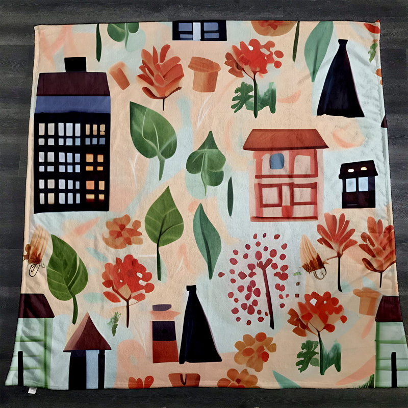 Throw Blanket, 51" W x 60" L, Floral/Abstract, Orange/Green/Black