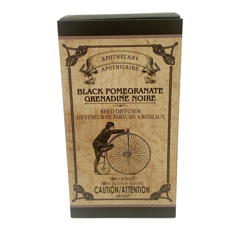 Hosley Reed Diffuser Set, 6.1 oz Apothecary Black Pomegranate Glass Scented Diffuser with Sticks Home Fragrance Reed Diffuser for Bathroom Shelf Décor, Home Décor, Office & Spa